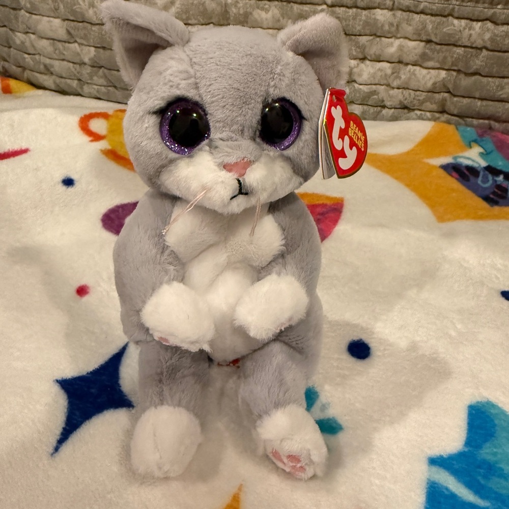 TY Gray and White Plush Cat Morgan Beanie Bellies